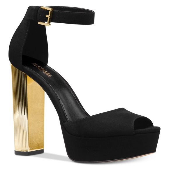 Michael Kors Paloma Black Heels with Gold Accent - Picture 1 of 11